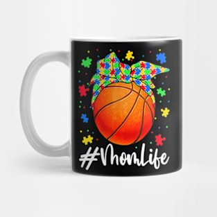 Messy Bun Basketball Ball Puzzle Mom Life Autism Awareness Mug